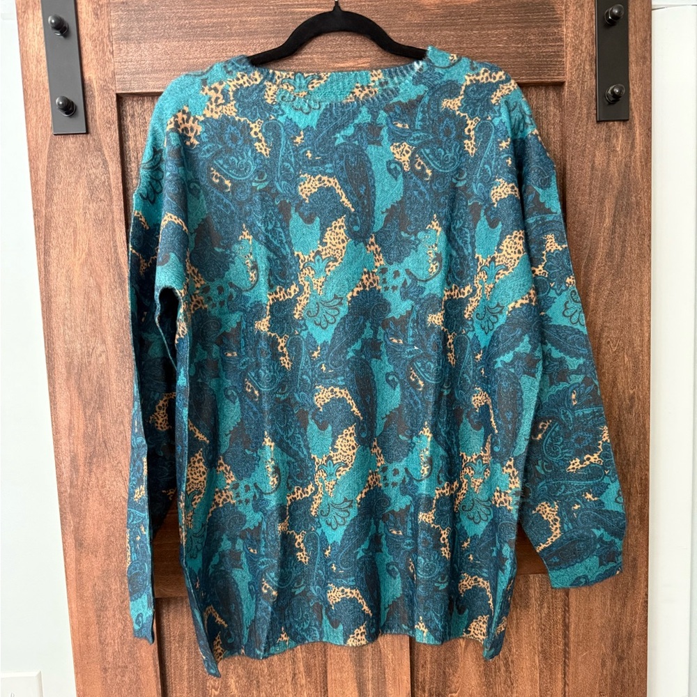Blue floral oversized pullover sweater